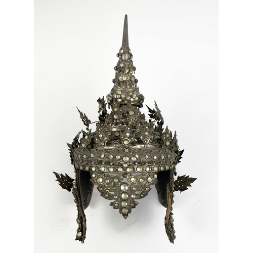 53 - THAI HEADRESS, a pair, sheet metal and bejewelled in metal carrying case, (originally purchased in T... 