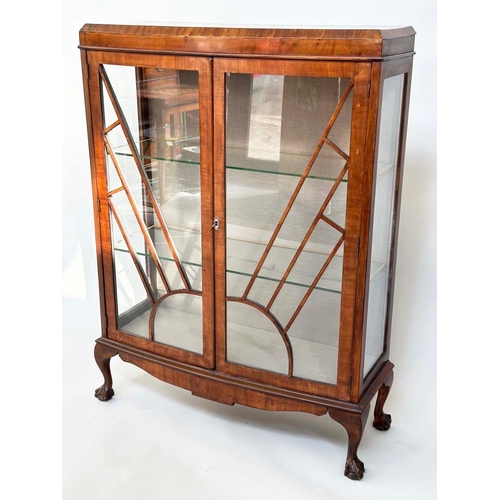 533 - ART DECO DISPLAY CASE, figured walnut with two arched glazed doors enclosing shelves, 120cm H x 93cm... 