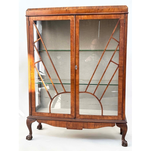 533 - ART DECO DISPLAY CASE, figured walnut with two arched glazed doors enclosing shelves, 120cm H x 93cm... 