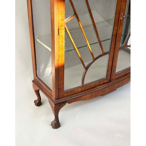 533 - ART DECO DISPLAY CASE, figured walnut with two arched glazed doors enclosing shelves, 120cm H x 93cm... 