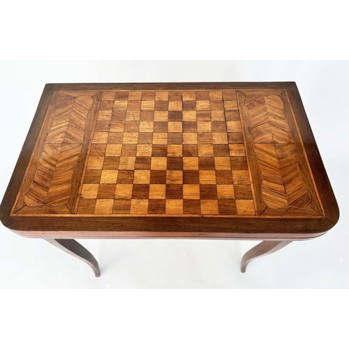 534 - DUTCH GAMES TABLE, 19th century Dutch mahogany, Kingwood and satinwood inlaid with chequer foldover ... 