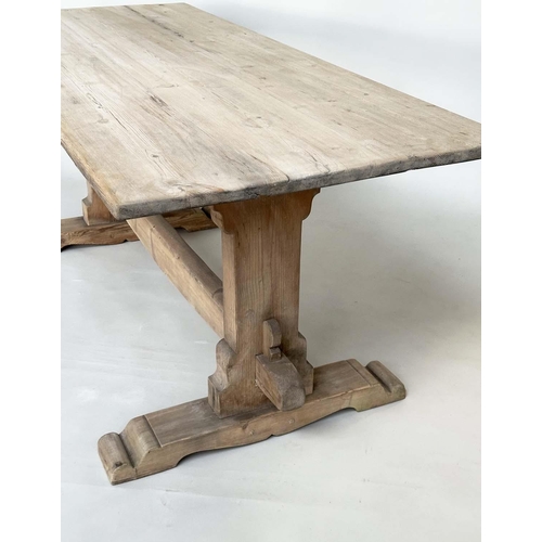 536 - REFECTORY TABLE, vintage early 20th century pine with planked top, shaped trestles and stretcher, 18... 