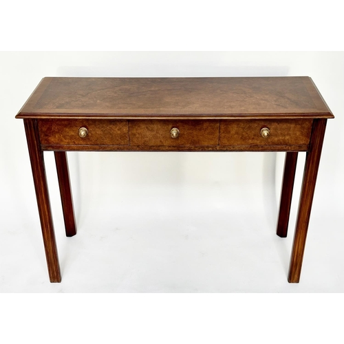 540 - HALL TABLE, George III design walnut and crossbanded with three frieze drawers and channelled suppor... 