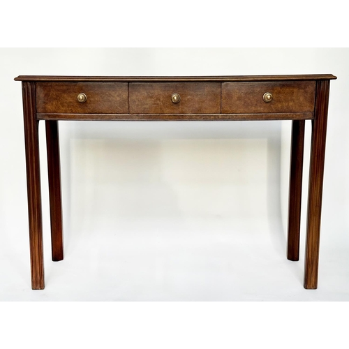 540 - HALL TABLE, George III design walnut and crossbanded with three frieze drawers and channelled suppor... 