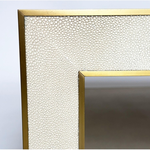 541 - LOW TABLE, faux shagreen, metal bound, with undertier, 170cm x 109cm x 38cm H.