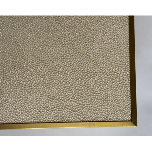 541 - LOW TABLE, faux shagreen, metal bound, with undertier, 170cm x 109cm x 38cm H.