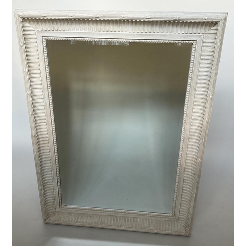 543 - WALL MIRROR, rectangular French style grey painted with fluted beaded frame, 125cm x 95cm.