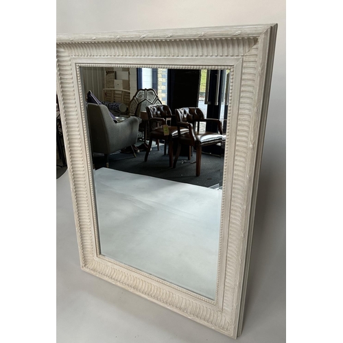 543 - WALL MIRROR, rectangular French style grey painted with fluted beaded frame, 125cm x 95cm.