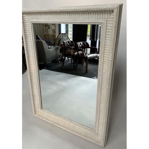 543 - WALL MIRROR, rectangular French style grey painted with fluted beaded frame, 125cm x 95cm.