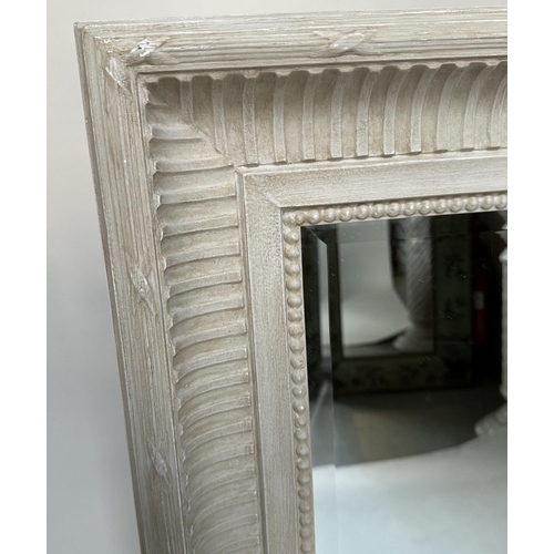 543 - WALL MIRROR, rectangular French style grey painted with fluted beaded frame, 125cm x 95cm.