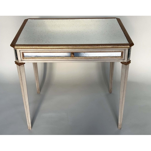 544 - SIDE TABLE, Italian grey painted, parcel gilt and mirror panelled with a single drawer, 83cm x 63cm ... 