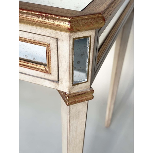 544 - SIDE TABLE, Italian grey painted, parcel gilt and mirror panelled with a single drawer, 83cm x 63cm ... 