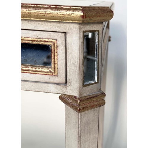 544 - SIDE TABLE, Italian grey painted, parcel gilt and mirror panelled with a single drawer, 83cm x 63cm ... 