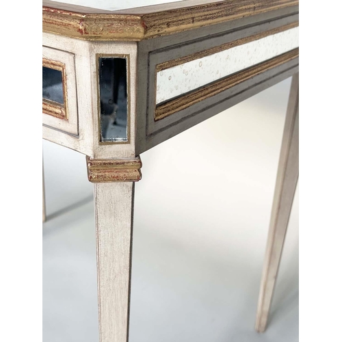 544 - SIDE TABLE, Italian grey painted, parcel gilt and mirror panelled with a single drawer, 83cm x 63cm ... 