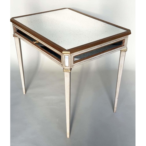 544 - SIDE TABLE, Italian grey painted, parcel gilt and mirror panelled with a single drawer, 83cm x 63cm ... 