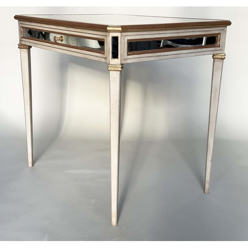 544 - SIDE TABLE, Italian grey painted, parcel gilt and mirror panelled with a single drawer, 83cm x 63cm ... 