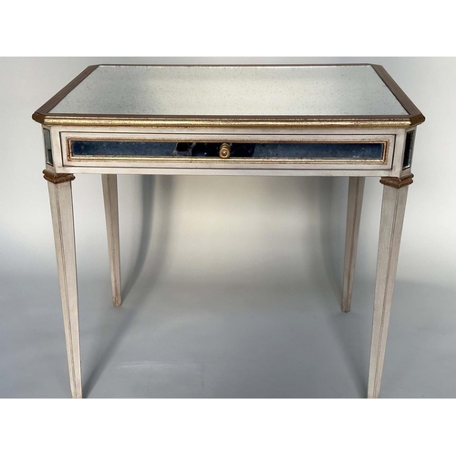 544 - SIDE TABLE, Italian grey painted, parcel gilt and mirror panelled with a single drawer, 83cm x 63cm ... 