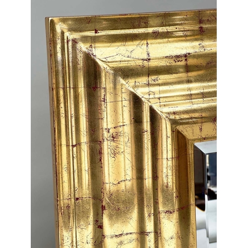 546 - CUSHION WALL MIRROR, Italian style sheet gilded rectangular with bevelled mirror in cushion stepped ... 