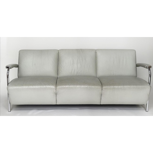 547 - LEOLAX SCYLLA SOFA BY GERARD VOLLENBROCK, stitched grey leather and chrome framed, 200cm W.