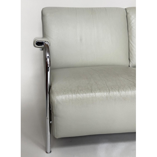 547 - LEOLAX SCYLLA SOFA BY GERARD VOLLENBROCK, stitched grey leather and chrome framed, 200cm W.