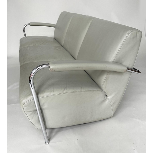 547 - LEOLAX SCYLLA SOFA BY GERARD VOLLENBROCK, stitched grey leather and chrome framed, 200cm W.