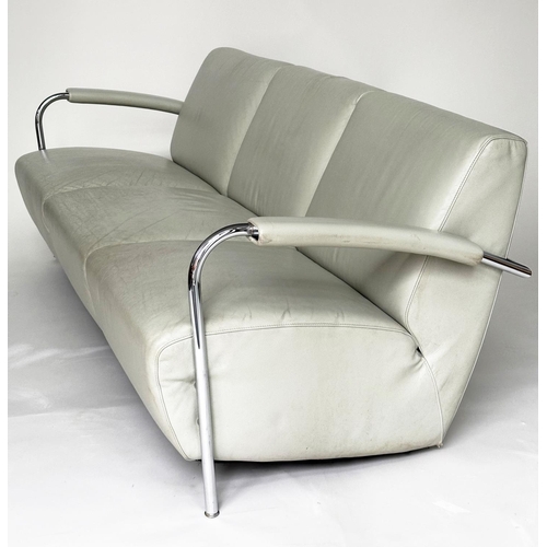 547 - LEOLAX SCYLLA SOFA BY GERARD VOLLENBROCK, stitched grey leather and chrome framed, 200cm W.