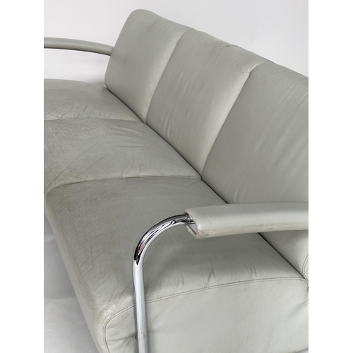 547 - LEOLAX SCYLLA SOFA BY GERARD VOLLENBROCK, stitched grey leather and chrome framed, 200cm W.