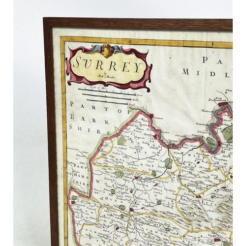 61 - ROBERT MORDEN (1650-1703), Maps of Surrey and Wiltshire, hand coloured, 38cm x 44cm, framed. (2)