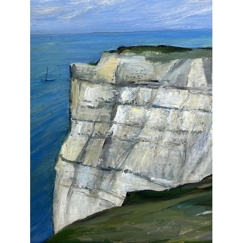 80 - VIOLET FULLER (1920-2008), 'White cliffs, Seaford Head', oil on canvas, 51cm x 90cm, signed, label v... 