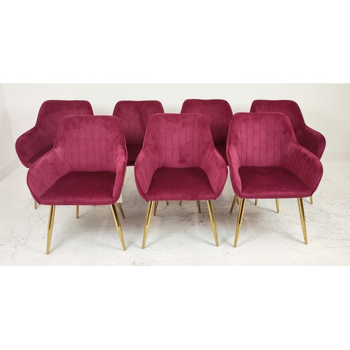 331 - DINING CHAIRS, a set of seven, 1950s Italian style gilt metal and pink velvet, 82cm H. (7)