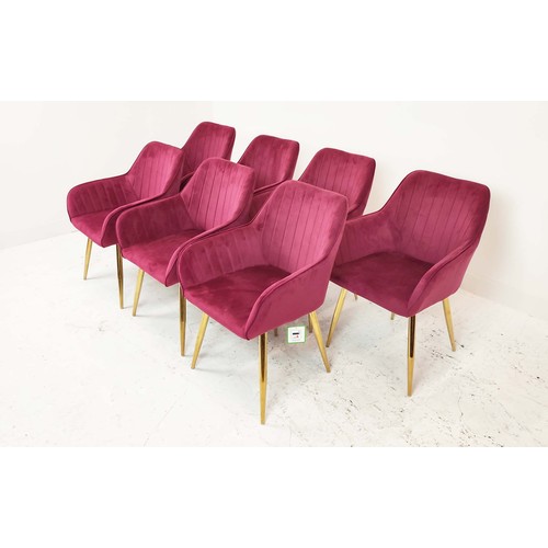 331 - DINING CHAIRS, a set of seven, 1950s Italian style gilt metal and pink velvet, 82cm H. (7)