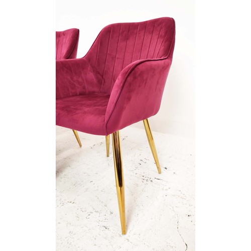 331 - DINING CHAIRS, a set of seven, 1950s Italian style gilt metal and pink velvet, 82cm H. (7)