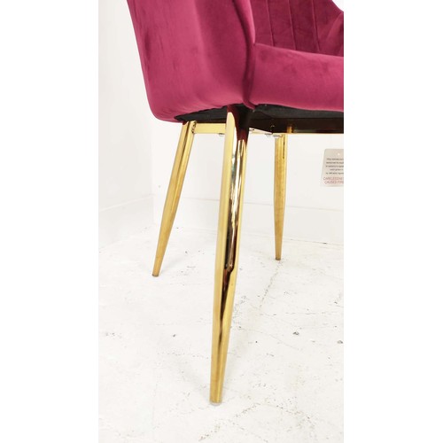 331 - DINING CHAIRS, a set of seven, 1950s Italian style gilt metal and pink velvet, 82cm H. (7)