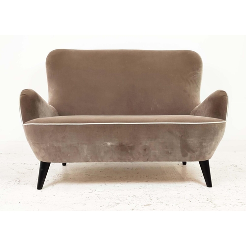 306 - SOFA, 1950s Italian style, with grey velvet upholstery on tapered supports, 130cm W x 96cm H x 90cm ... 