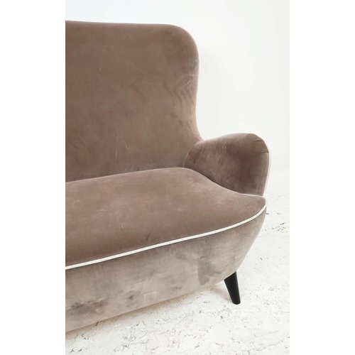 306 - SOFA, 1950s Italian style, with grey velvet upholstery on tapered supports, 130cm W x 96cm H x 90cm ... 