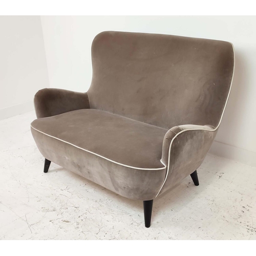 306 - SOFA, 1950s Italian style, with grey velvet upholstery on tapered supports, 130cm W x 96cm H x 90cm ... 