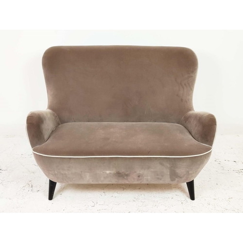 306 - SOFA, 1950s Italian style, with grey velvet upholstery on tapered supports, 130cm W x 96cm H x 90cm ... 