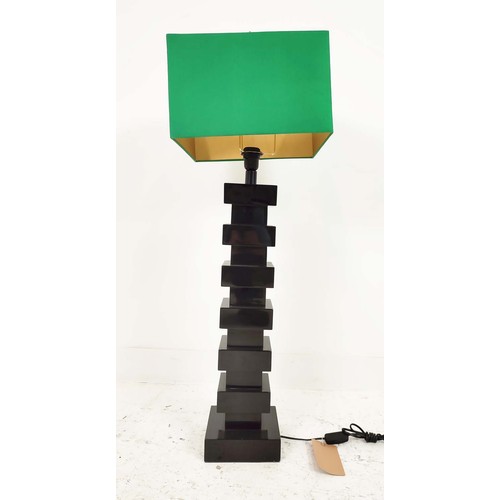 328 - LIGHTING COLLECTION, including floor lamp, black lacquered with shade, 175cm H, and a differing tabl... 