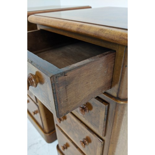 340 - BEDSIDE CHESTS, a pair, Victorian style burr walnut with four drawers, 73cm H x 37cm W x 36cm H. (2)