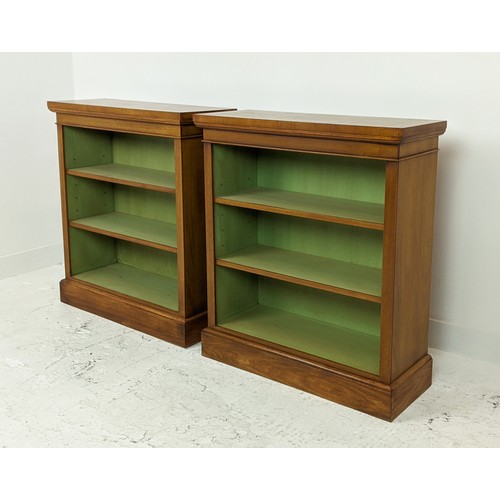 341 - BOOKCASES, a pair, Victorian style burr walnut, with three shelves, 95cm H x 81cm W x 30cm D. (2)