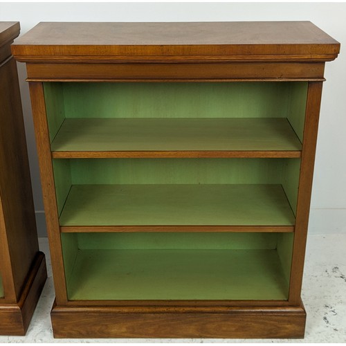 341 - BOOKCASES, a pair, Victorian style burr walnut, with three shelves, 95cm H x 81cm W x 30cm D. (2)