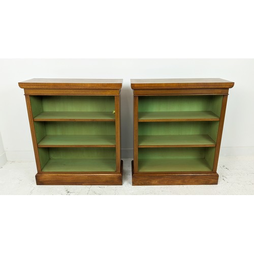 341 - BOOKCASES, a pair, Victorian style burr walnut, with three shelves, 95cm H x 81cm W x 30cm D. (2)