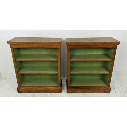 341 - BOOKCASES, a pair, Victorian style burr walnut, with three shelves, 95cm H x 81cm W x 30cm D. (2)