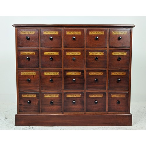 342 - BANK OF DRAWERS, with sixteen drawers and vintage apothecary style labels, 89cm H x 104cm W x 27cm D... 