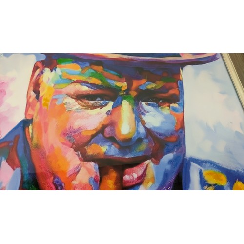 338 - CONTEMPORARY SCHOOL, PRINT OF CHURCHILL, framed, 87cm H x 87cm W.