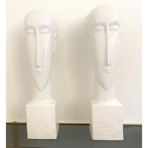 360 - CONTEMPORARY SCHOOL UNTITLED CERAMIC BUSTS, a pair, 60cm x 14cm x 15cm. (2)