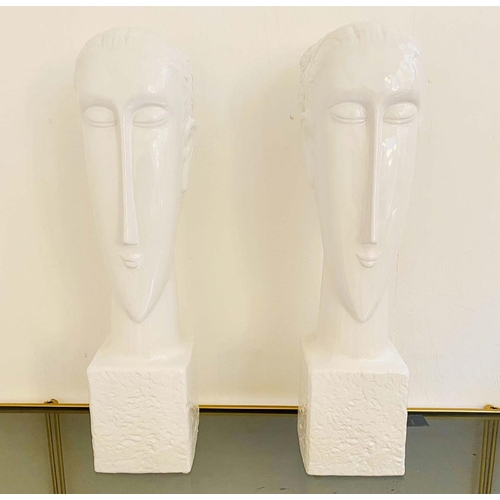 360 - CONTEMPORARY SCHOOL UNTITLED CERAMIC BUSTS, a pair, 60cm x 14cm x 15cm. (2)