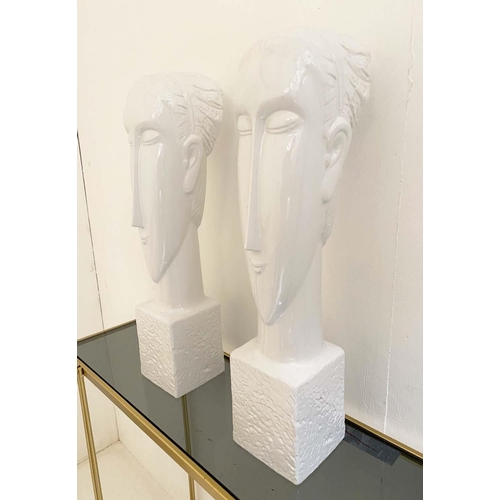 360 - CONTEMPORARY SCHOOL UNTITLED CERAMIC BUSTS, a pair, 60cm x 14cm x 15cm. (2)