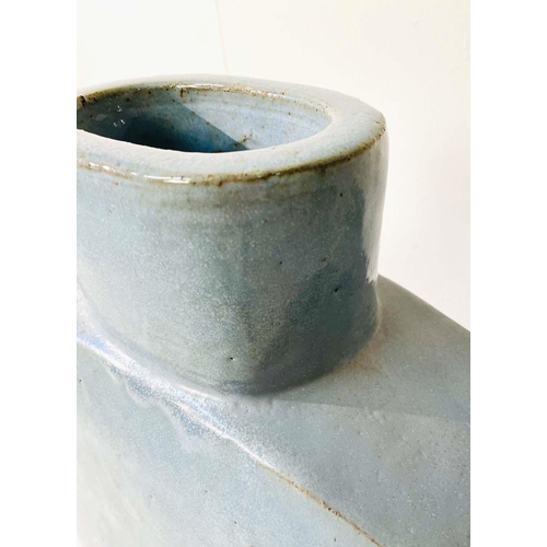 354 - CHINESE STYLE MOON VASE, light blue glazed ceramic, 72cm H x 70cm W