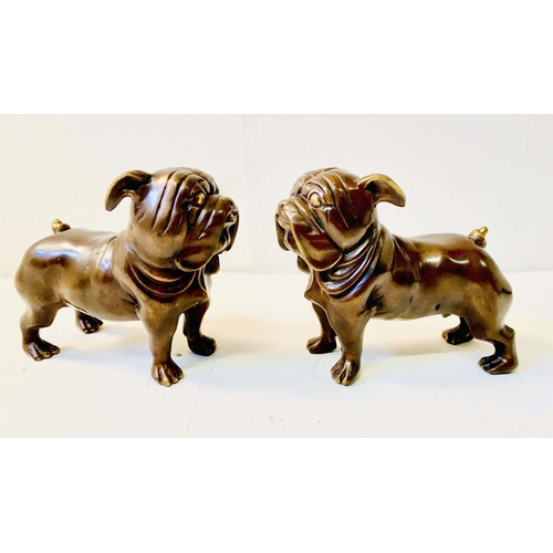 357 - SCULPTURAL BULLDOGS, a pair, in bronze, 29cm H x 38cm L (2)